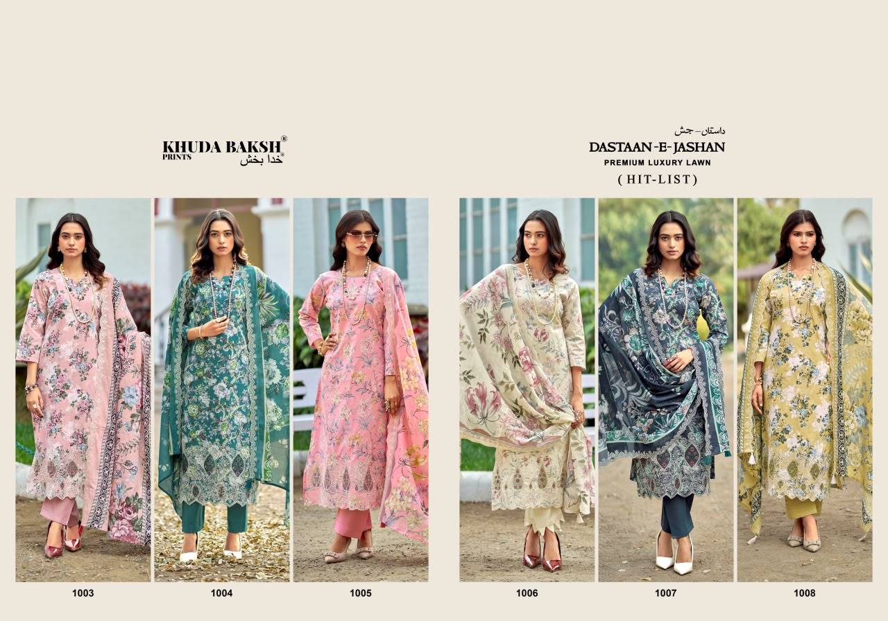DASTAAN-E-JASHAN HITLIST By KHUDHA BAKSH 1003 To 1008 Series Beautiful Pakistani Suits Colorful Stylish Fancy Casual Wear & Ethnic Wear CHIKANKARI Embroidered Dresses At Wholesale Price